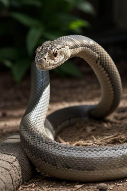 a snake coiled up on the ground